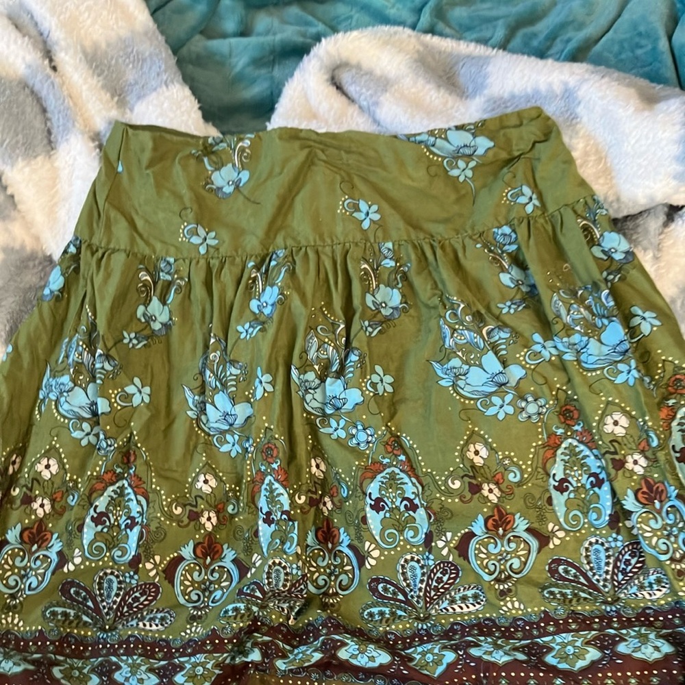 Xhilaration Green Midi Skirt with Pleated A-line Style